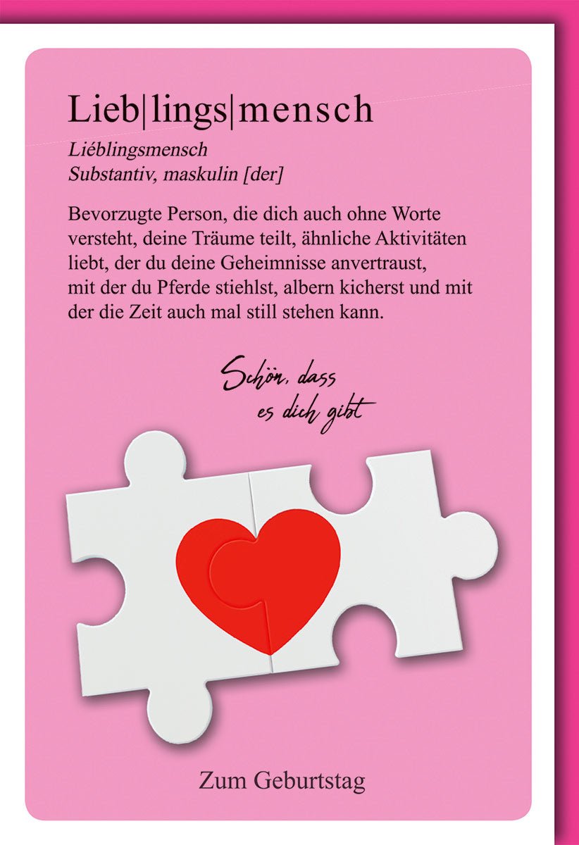 Geburtstagskarte Lieblingsmensch: Puzzle-Herz Motiv "Schön, dass es dich gibt" – Romantische Karte mit Kuvert für besondere Glücksmomente