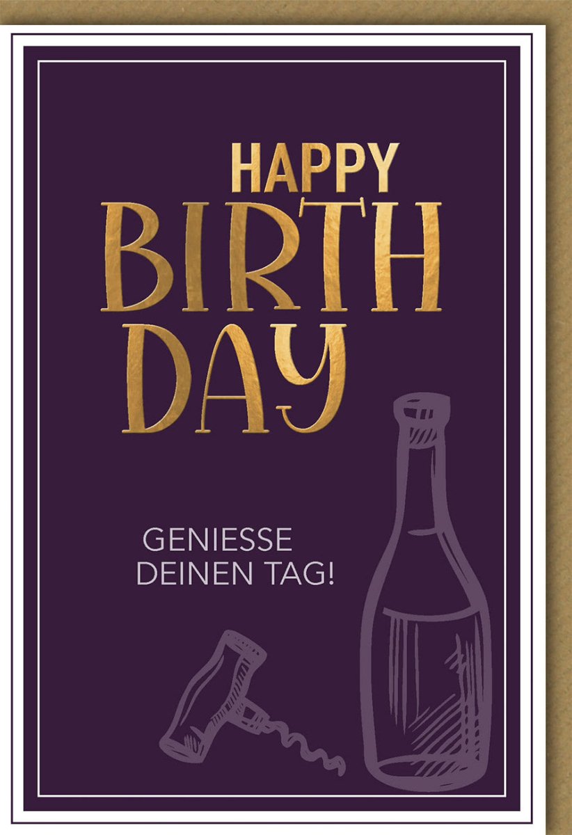 Geburtstagskarte für Männer: Eleganter Goldschriftzug mit Sektflasche & Champagner – Stilvolle Folienprägung mit passendem Kuvert