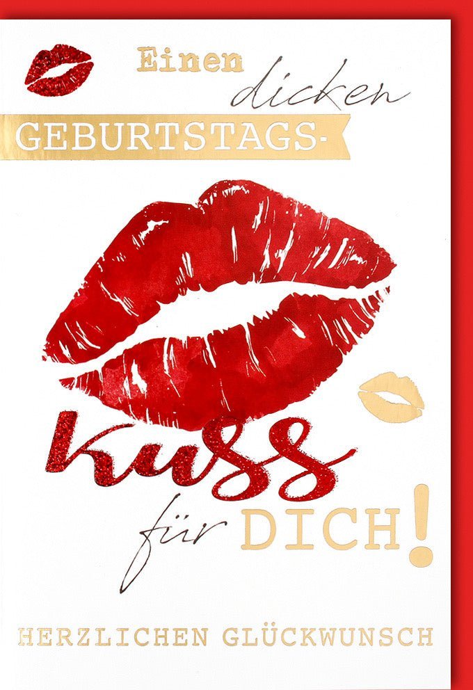 Geburtstagskarte für Partner – Romantisches Rot-Gold-Design mit Kussmotiv & liebevollen Grüßen, inkl. Kuvert und Veredelung