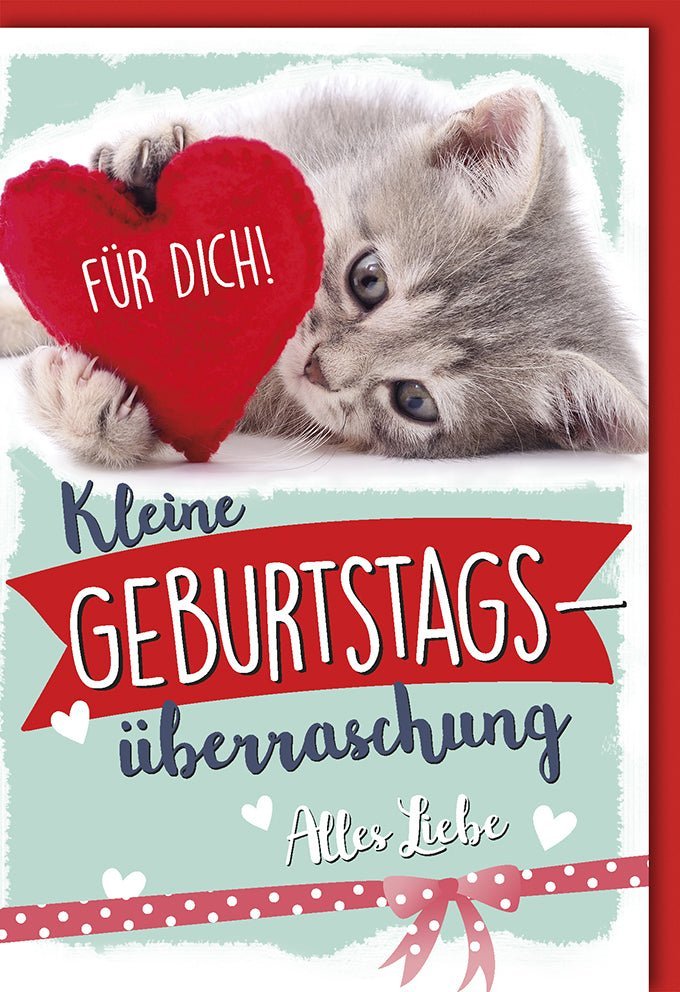 Geburtstagskarte "FÜR DICH!" – Kleine Überraschung mit süßem Katzenmotiv & Herz für Partner. Romantisch & liebevoll, inkl. Kuvert.