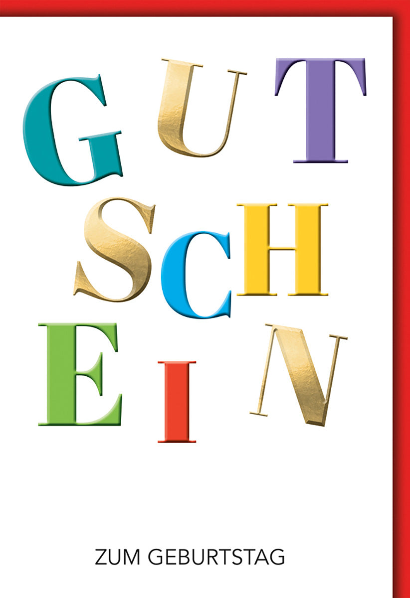 Geburtstagskarte Gutschein – Bunte Buchstaben im modernen Design, ideal für kreative Geburtstagsgrüße