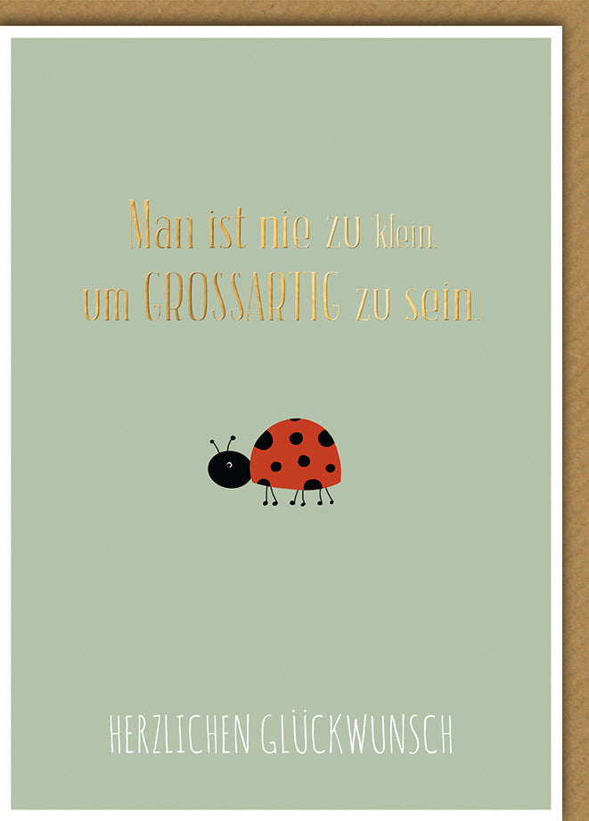 Geburtstagskarte Marienkäfer: Niedlicher Comic-Käfer mit Motivationsspruch in Mint