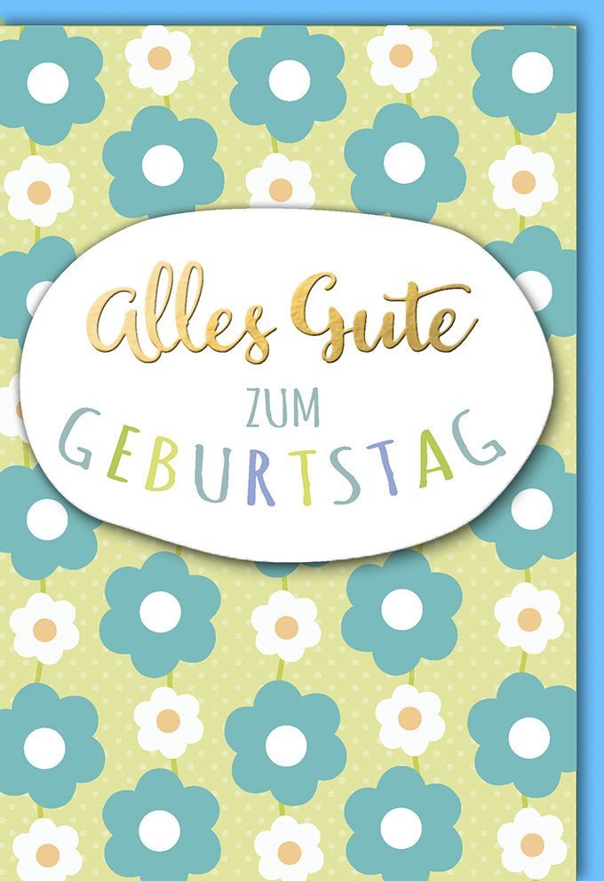 Geburtstagskarte mit farblich passendem Kuvert – Exquisite Applikation & Folienprägung, stilvolles Blumenmuster in Grün & Türkis