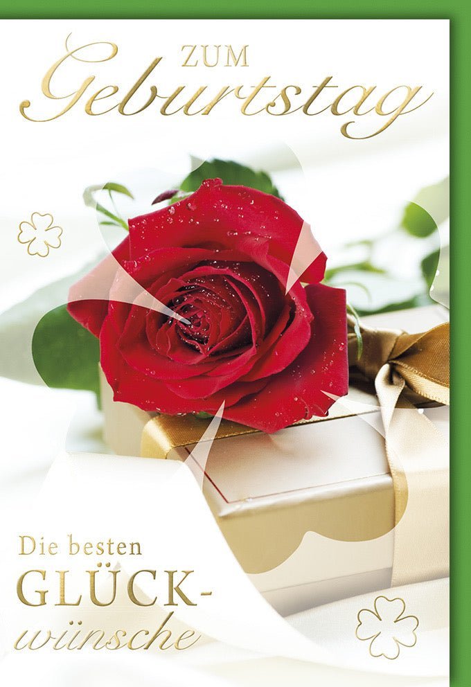 Geburtstagskarte mit Eleganter Rose, Goldener Schleife & Folienprägung - Stilvolle Glückwünsche zum Jubiläum mit Kuvert