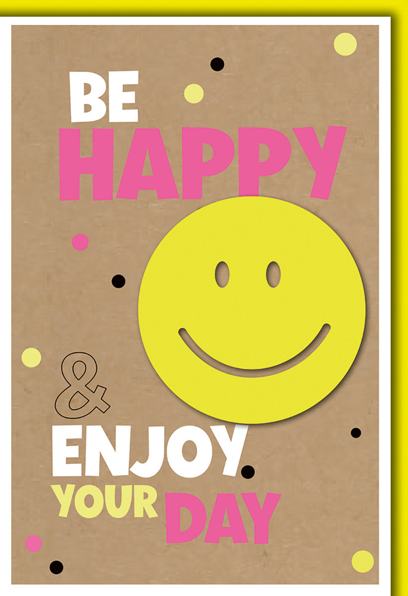 Geburtstagskarte mit fröhlichem Smiley-Motiv, bunte Schrift auf Kraftpapier, ideal für Freunde & Familie