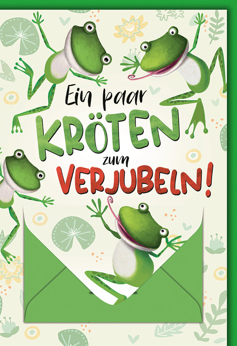 Geburtstagskarte mit Geldkuvert: Lustige Frösche, Grün & Bunt, Perfekt für Kinder und Junggebliebene