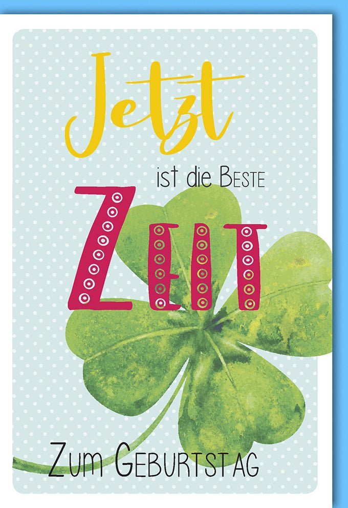 Geburtstagskarte "Beste Zeit" – Naturkarton, inspirierende Botschaft in Grün, inklusive passendem Kuvert für Erwachsene & Jugendliche