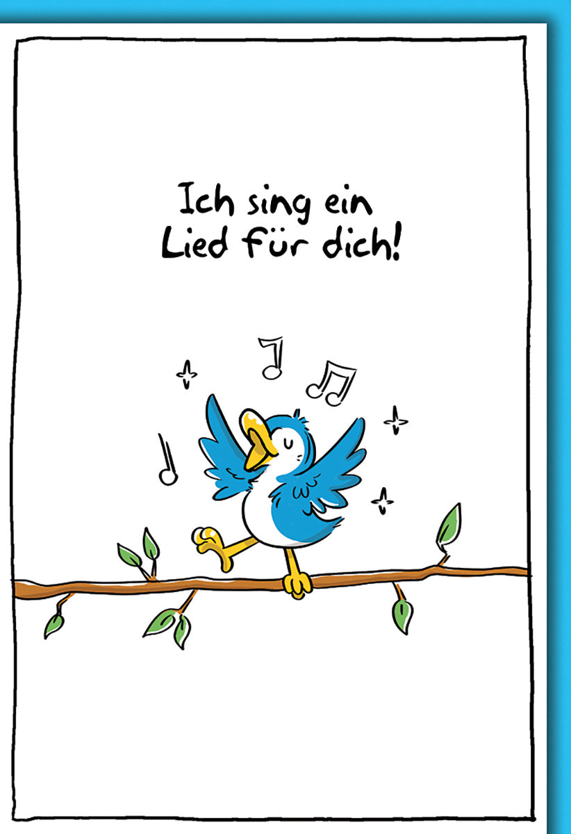 Geburtstagskarte mit singendem Vogel – Fröhliches Tiermotiv, bunte Illustration für Musikliebhaber