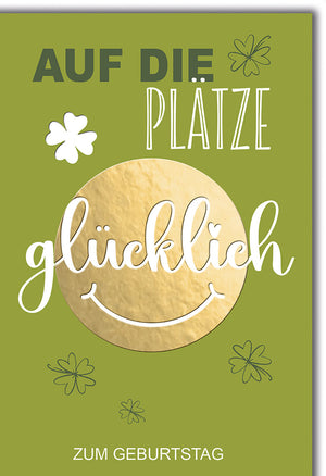Geburtstagskarte mit Spruch – Fröhliches Design in Grün und Gold, ideal für Glückwünsche zum Geburtstag