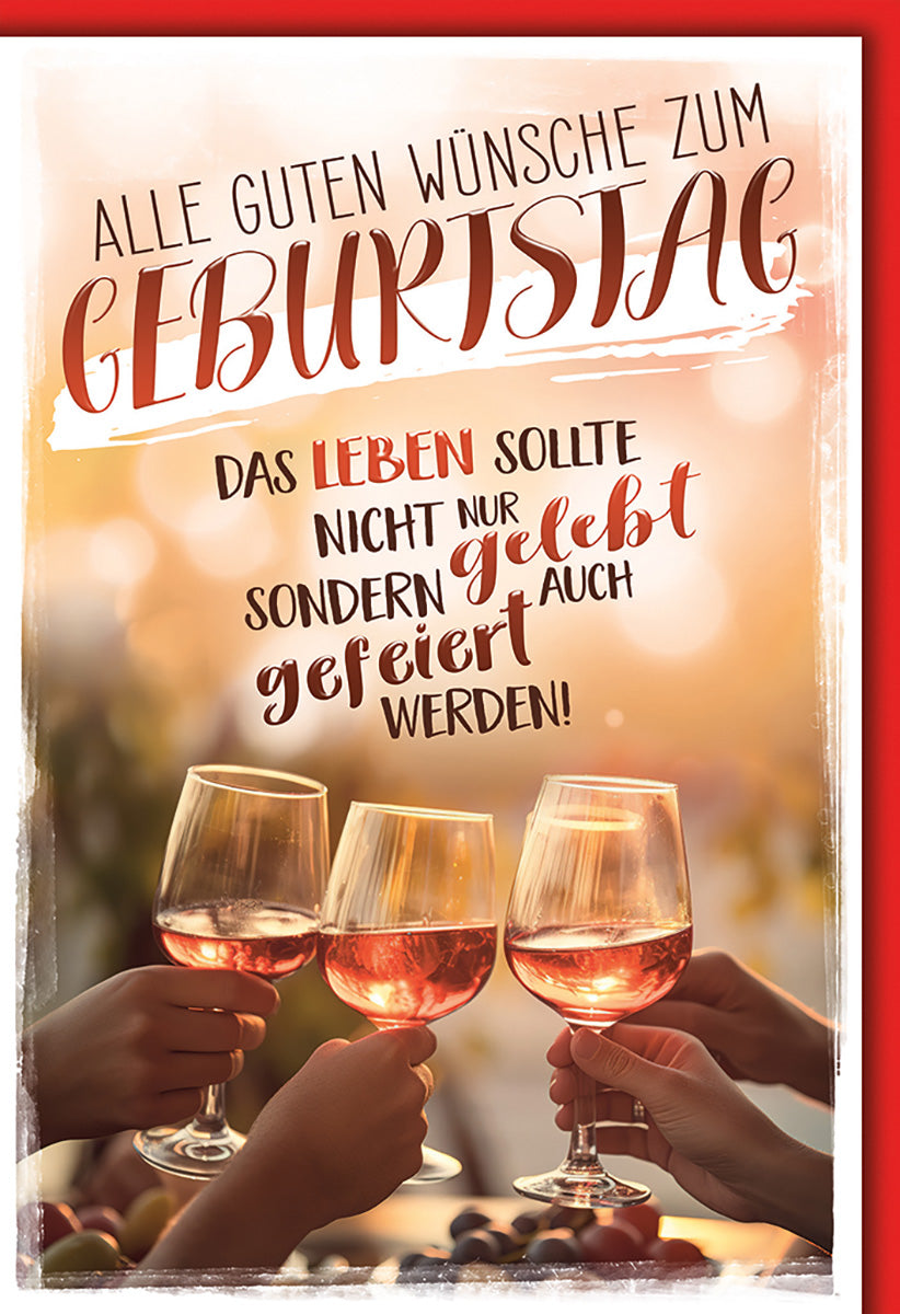 Geburtstagskarte mit Spruch – Stilvoller Aquarell-Look, warme Farben, ideal für Weinliebhaber