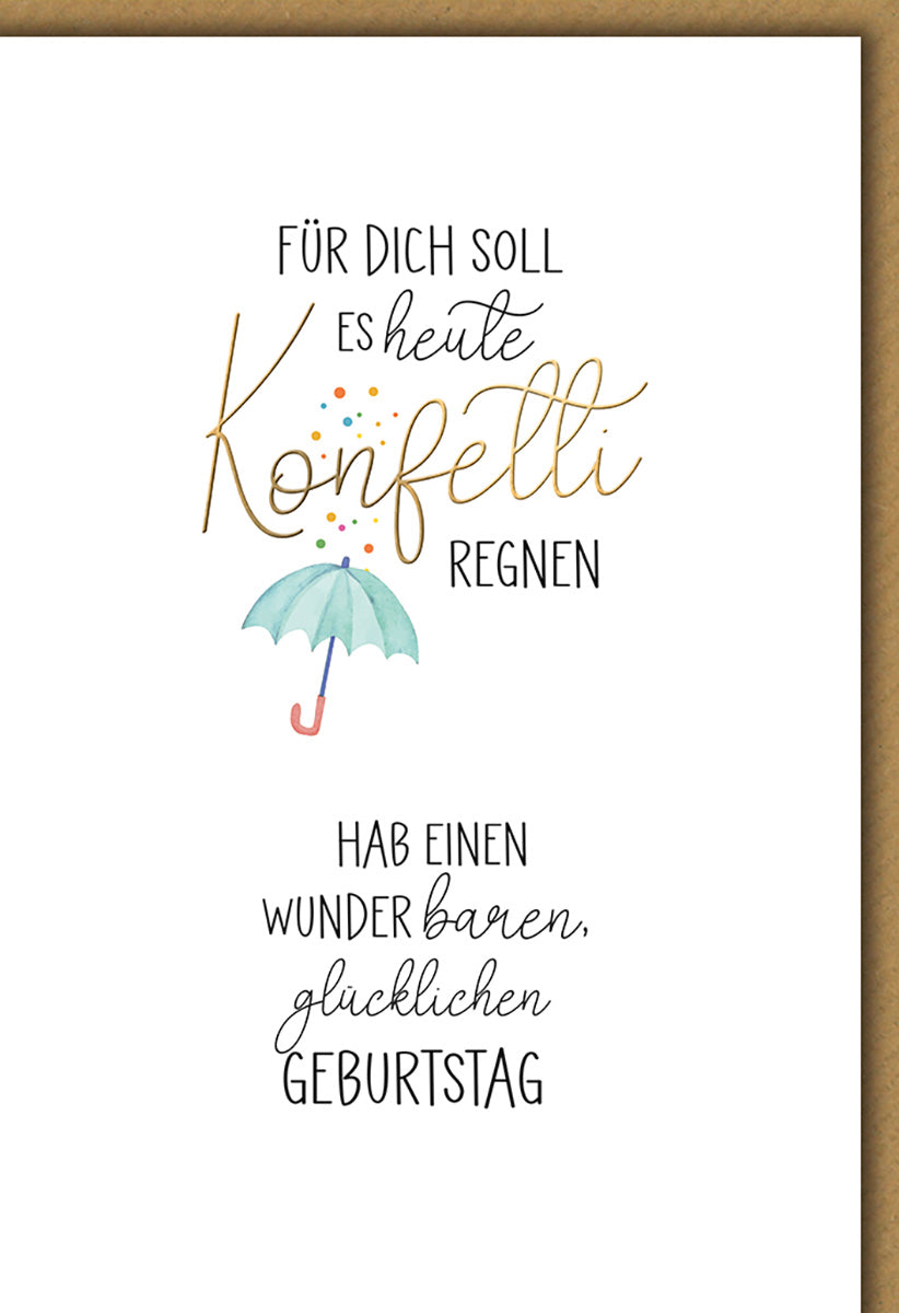 Geburtstagskarte mit Spruch: Verspieltes Konfetti-Design, Pastellfarben, für einen fröhlichen Geburtstag.