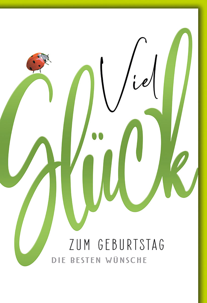Geburtstagskarte mit Tieren: Stilvolles Design mit Marienkäfer und grüner Schrift für Glückwünsche