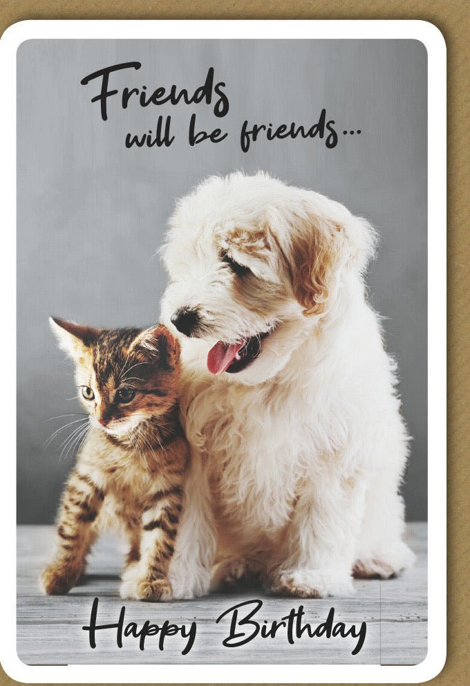 Geburtstagskarte Freunde: Herzliche Glückwünsche von Hund & Katze, abgerundete Ecken, lustiges Tiermotiv mit Kuvert