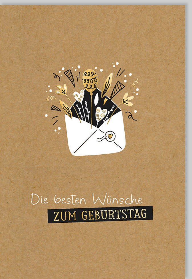 Geburtstagskarte mit Umschlag & Blumenstrauß – Stilvolle Glückwunschkarte im Naturkarton-Design mit Folienprägung