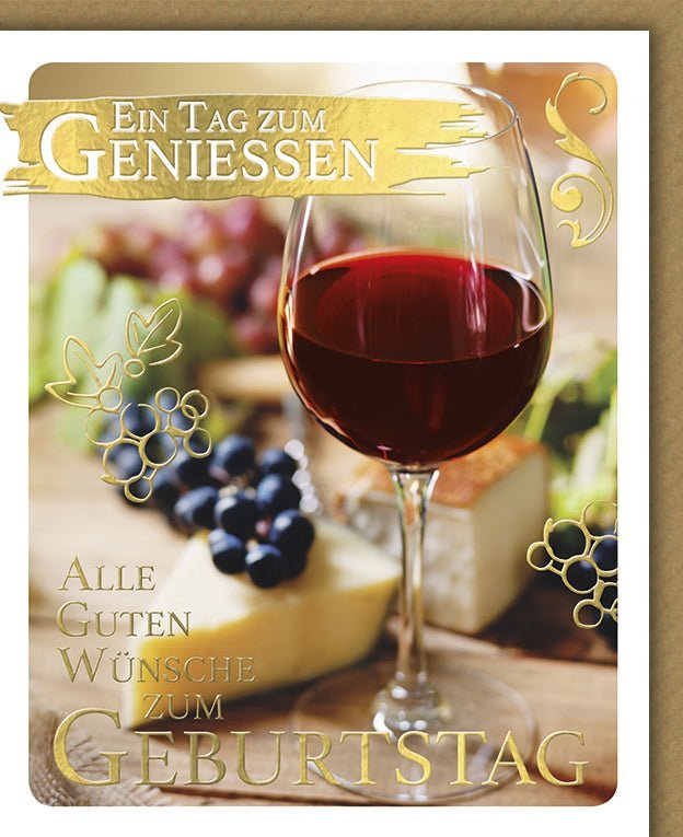 Geburtstagskarte "Ein Tag zum Genießen": Edle Glückwünsche mit schimmernder Folienprägung – Moderne Karte inkl. farblich passendem Kuvert