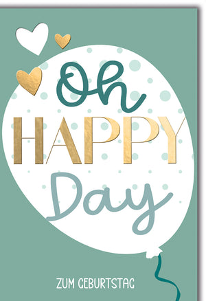 Geburtstagskarte Modern: Balloon-Design in Mint-Gold mit 