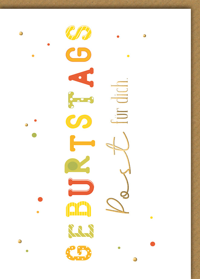 Geburtstagskarte Modern: Bunter GEBURTSTAGS-Schriftzug mit Konfetti-Design