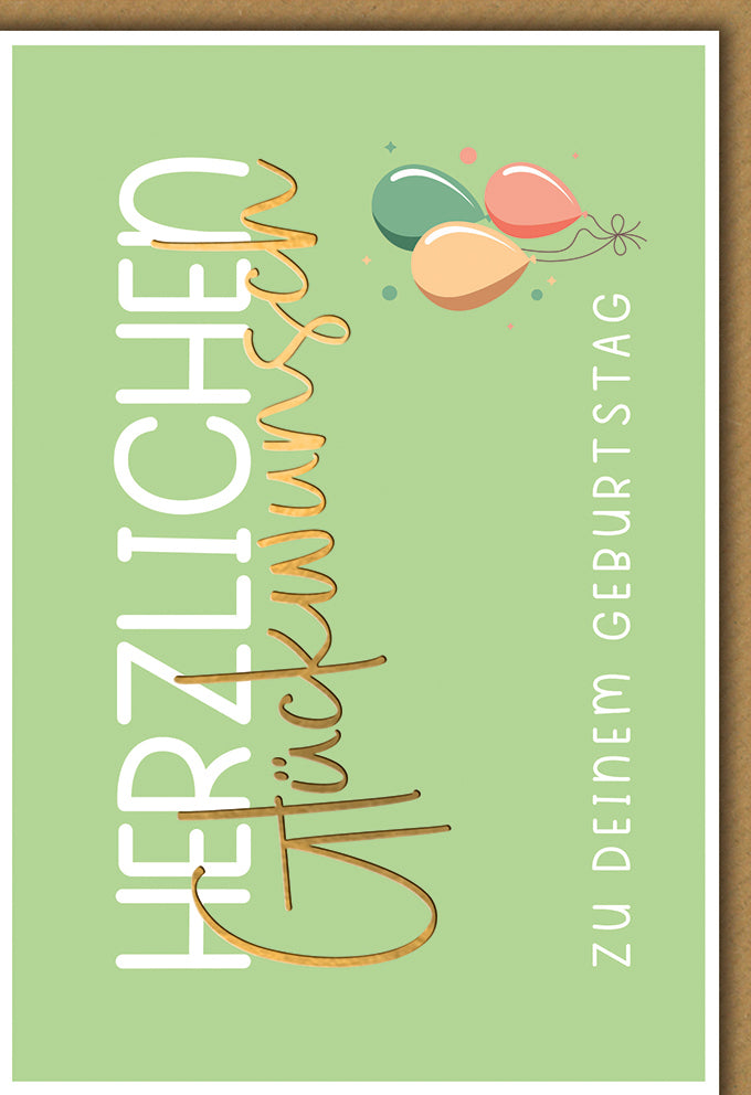 Geburtstagskarte Modern: Luftballons in Pastell mit eleganter Typografie auf Mintgrün