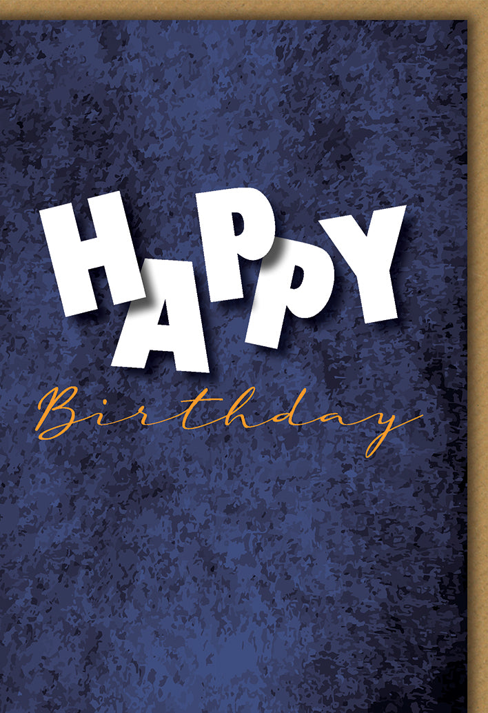 Geburtstagskarte Modern: Weiße 3D-Schrift "HAPPY" auf dunkelblauer Textur-Oberfläche