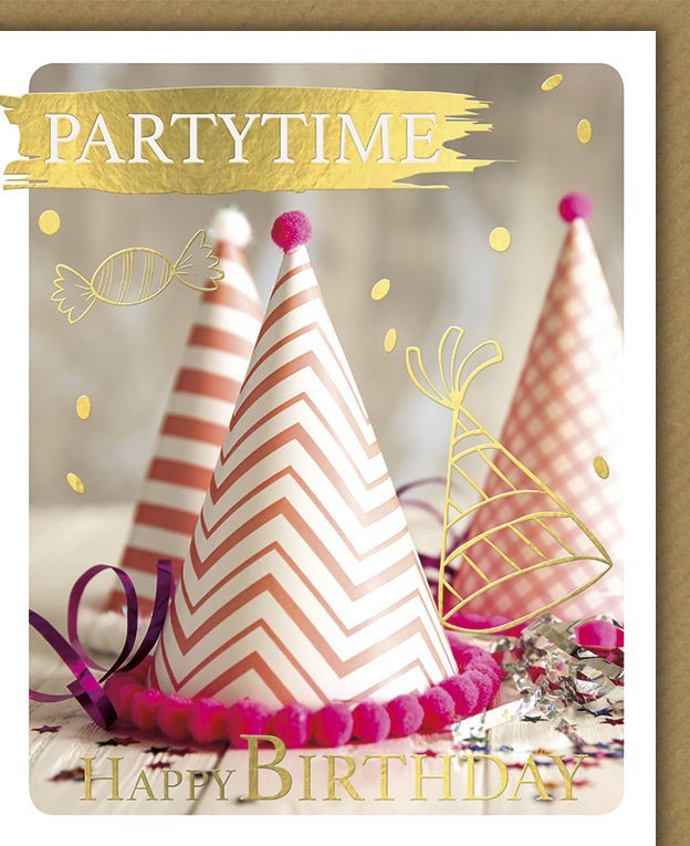 Geburtstagskarte "Partytime": Herzlichen Glückwunsch mit Konfetti & Goldfolie, inklusive farblich passendem Kuvert