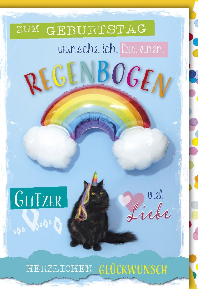 Geburtstagskarte Regenbogen – Glitzer & Liebe: Farbfrohe Glückwünsche mit Kuvert für unvergessliche Momente