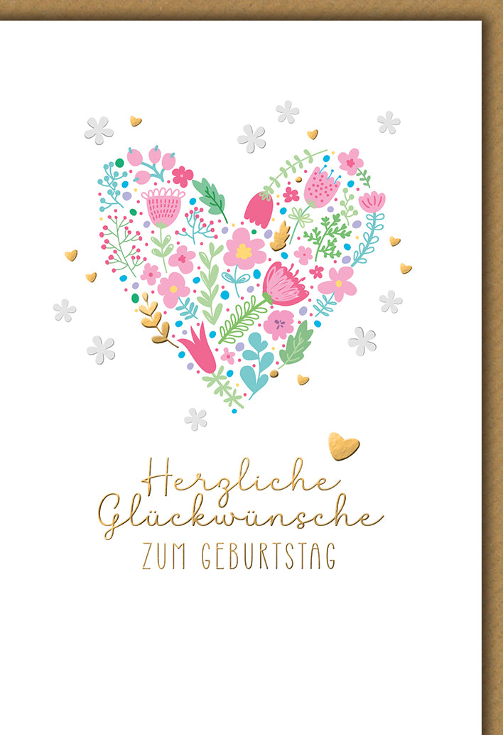 Geburtstagskarte Romantisch: Florales Herz in Aquarell-Optik mit Pastell-Farben