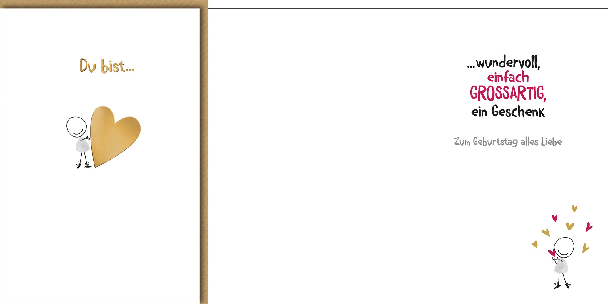 Geburtstagskarte Romantisch: Strichmännchen mit goldenem Herz, emotionale Botschaft