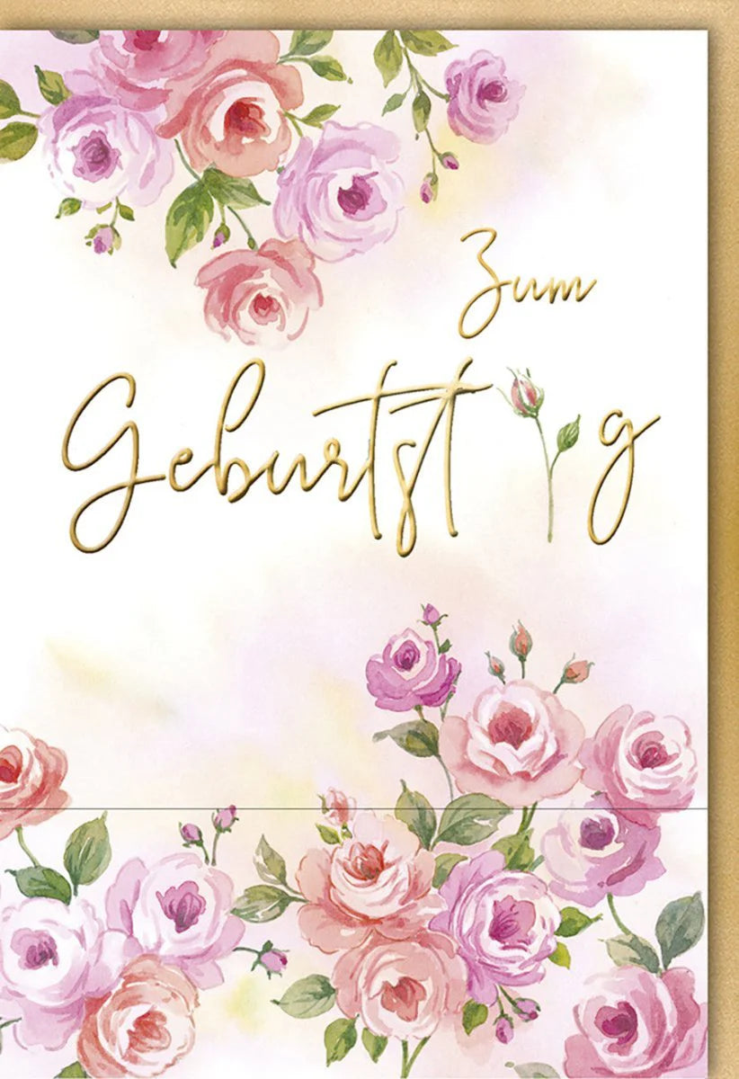 Geburtstagskarte "Zum Geburtstag" – Elegante Blumen & Folienprägung auf Naturkarton, Inkl. passendem Kuvert, Besondere Wünsche