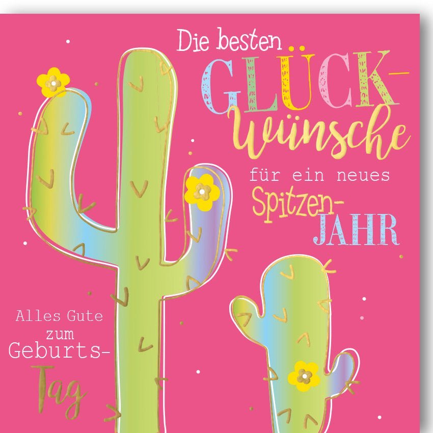 Geburtstagskarte "Spitzenjahr": Mit Kaktus-Design, Folienprägung & farblich passendem Kuvert – Modern & Einzigartig