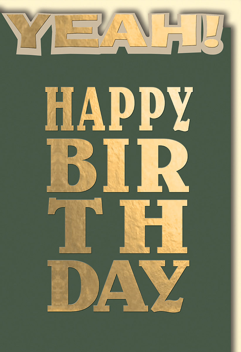 Geburtstagskarte: Stilvolle Goldbuchstaben auf Grün – Humorvolle Überraschung für Freunde