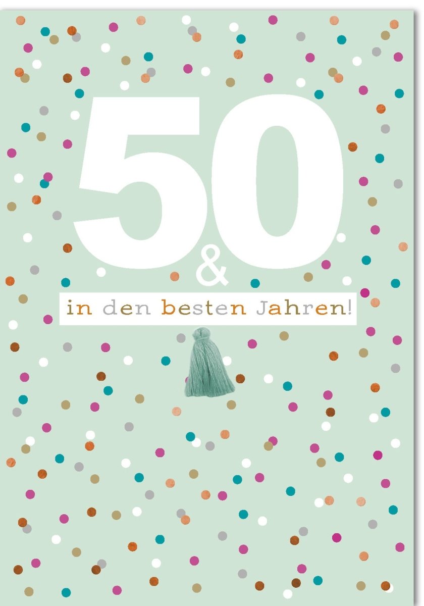 Geburtstagskarte 50. Jubiläum: Eleganter Schleifen-Design für festliche Glückwünsche & "50 und die besten Jahre" Gruß, mit Kuvert