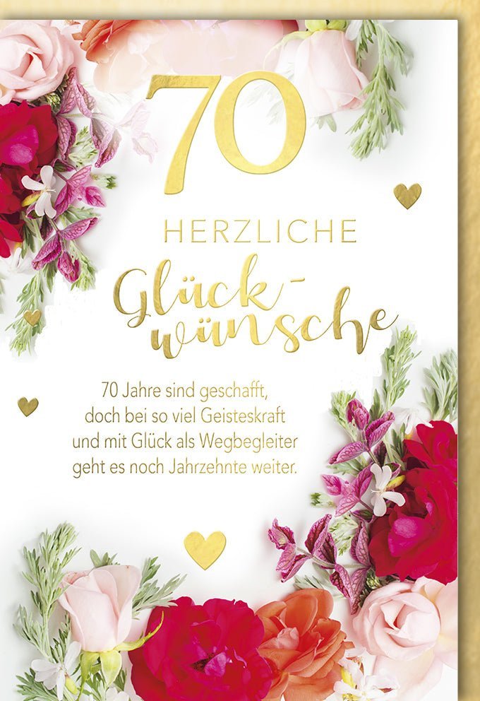 Geburtstagskarte 70. Jubiläum – Stilvolle Blumen-Karte mit goldener Folienprägung & Kuvert zum besonderen Tag