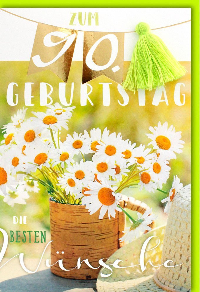90. Geburtstagskarte: Elegante Blumen & Applikation mit Folienprägung – Besondere Glückwünsche mit Kuvert