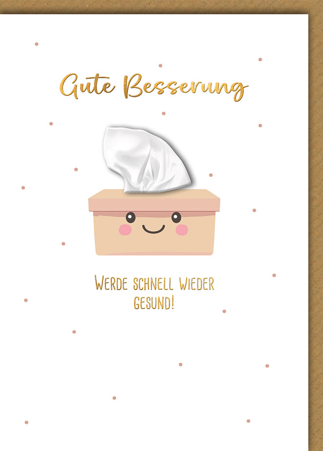 Genesungskarte Lustig: Kawaii Kleenexbox mit Gesicht, emotionaler Besserungswunsch