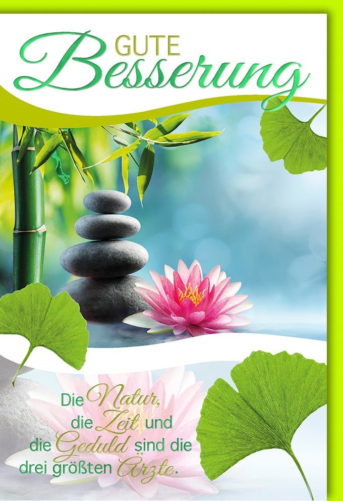 Genesungskarte mit Naturmotiv & Spruch in Grün & Rosa | Folienprägung & passendes Kuvert – Heilende Worte für Freunde & Familie