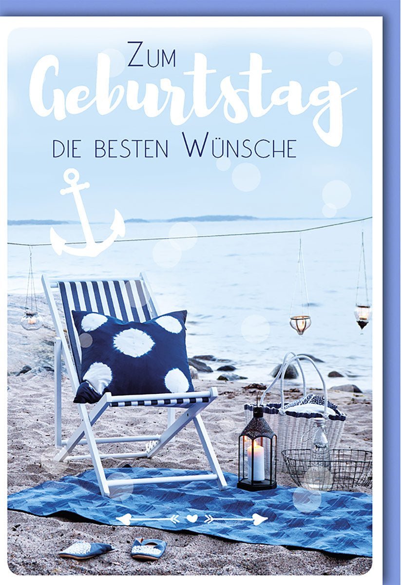 Geburtstagskarte "La Vida": Beste Wünsche mit Strandmotiv, Anker & Liegestuhl – emotional & unvergesslich