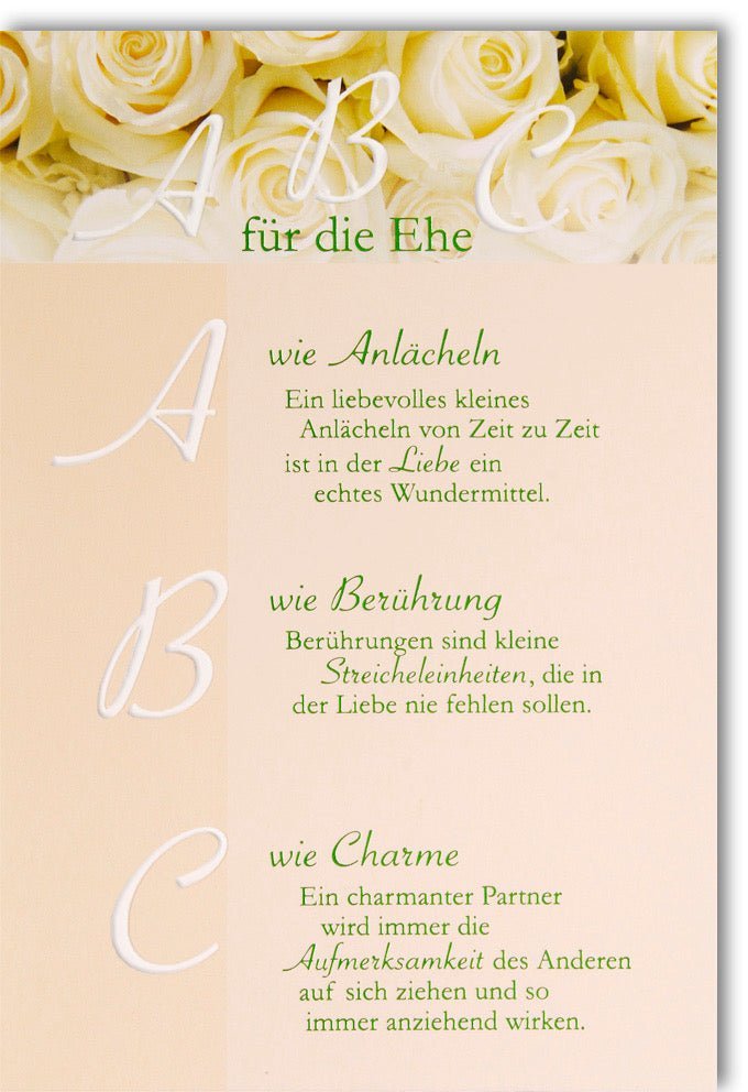 Hochzeitskarte - Romantische Grußkarte mit Rosenmotiv & ABC für die Ehe – Folienprägung & Kuvert