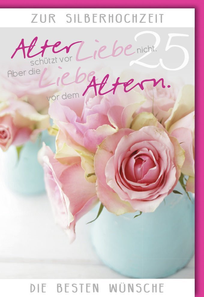 Glückwunschkarte Silberhochzeit: Elegantes Rosen-Design zum 25-jährigen Ehejubiläum. Hochwertige Karte mit Kuvert für besondere Feiern