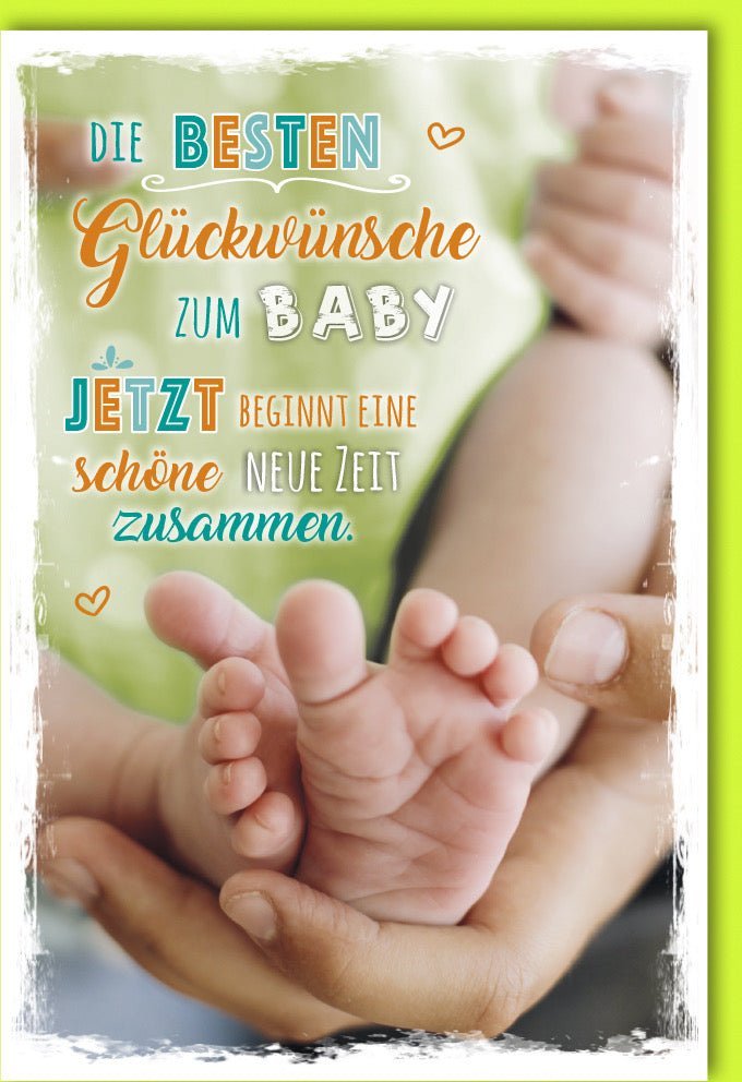 Geburtskarte "Neue Zeit": Zartes Baby-Design mit herzlicher Gratulation für Neugeborene & Babyparty. Inklusive Kuvert.