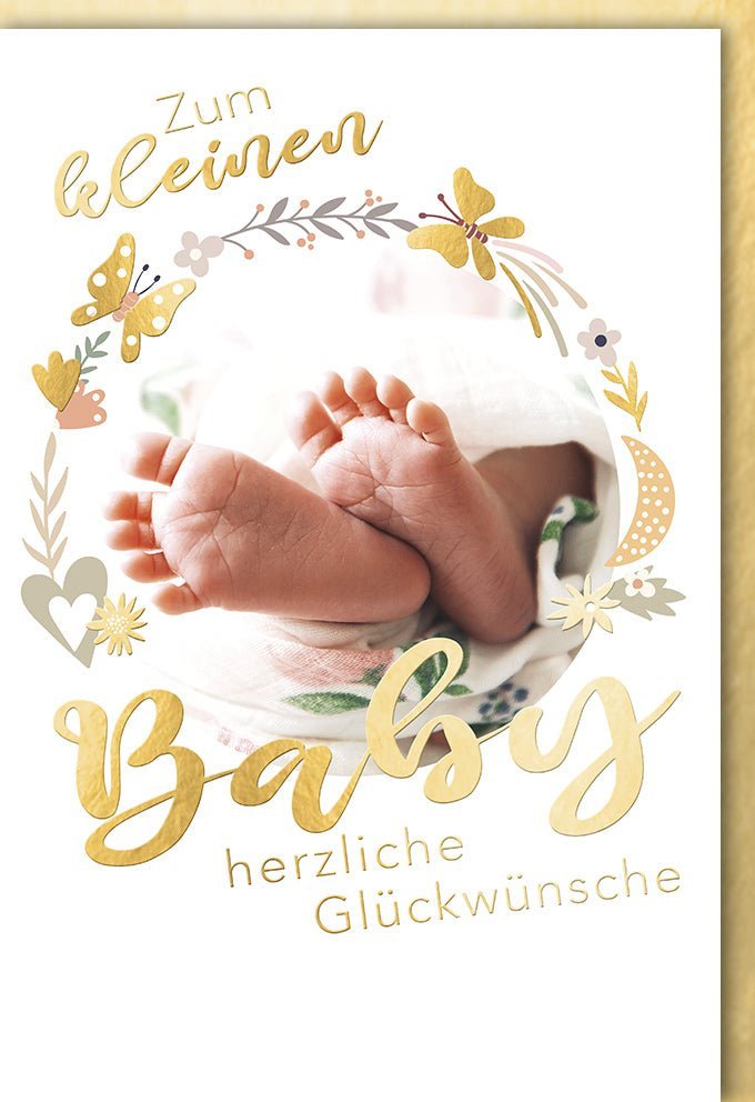 Geburtskarte Babyfüße Design | Glückwünsche mit Folienprägung & Kuvert – Perfekt für Babyparty & Babyshower