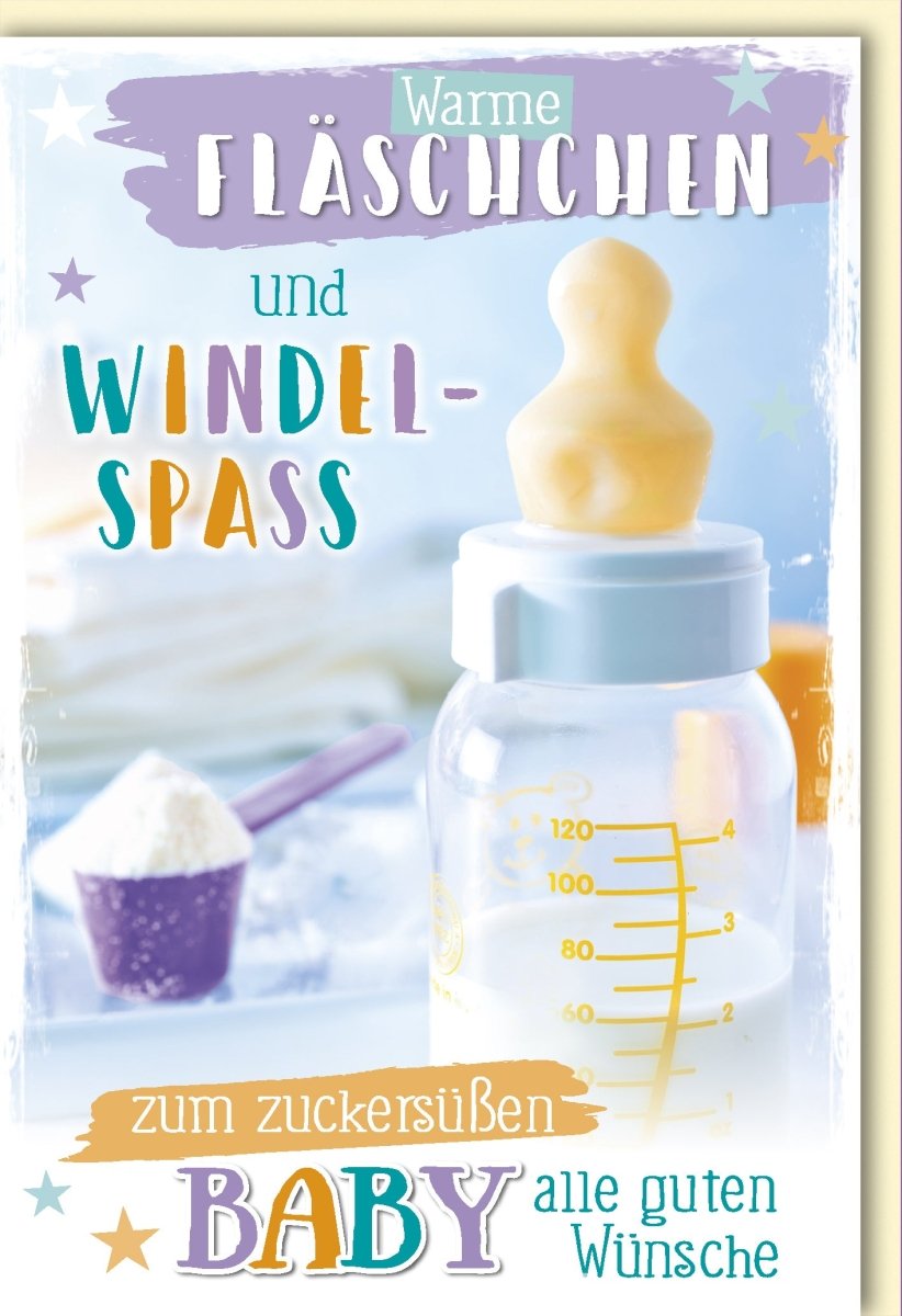 Geburtskarte Babyglück & Windelspaß – Süße Wünsche zum Baby, Willkommen Babyparty Gruß für Eltern & Neugeborene