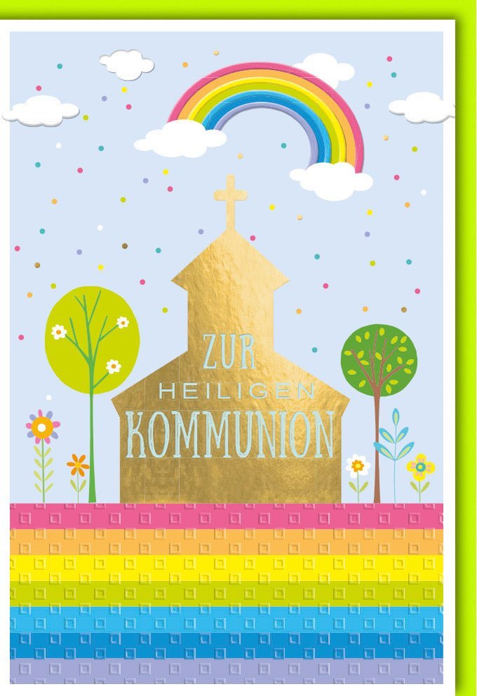 Kommunionskarte - Religiöses Design mit Folienprägung für Segenswünsche, inkl. farblich passendem Kuvert.