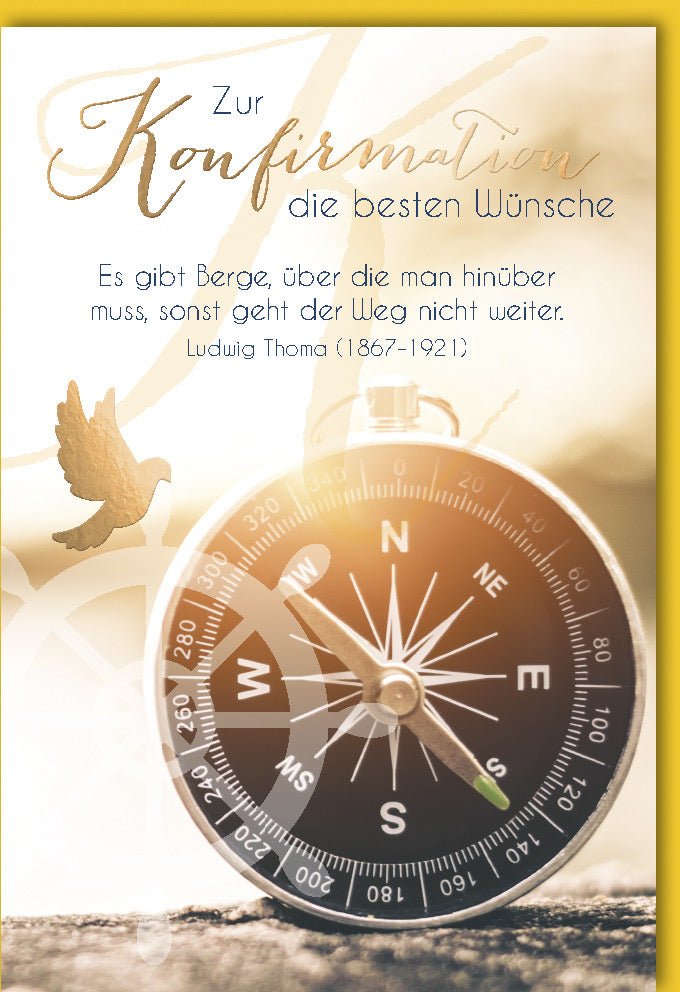 Konfirmationskarte Kompass & Ludwig Thoma Zitat – Edles Design mit Folienprägung für Jungen & Mädchen, inkl. Kuvert