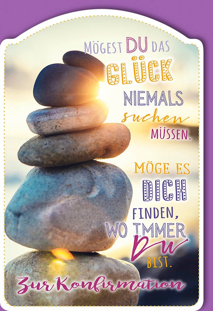 Konfirmationskarte mit Spruch – Steinturm & Sonnenlicht Design. Edle Doppelkarte für besondere Glückwünsche. Inkl. Kuvert.