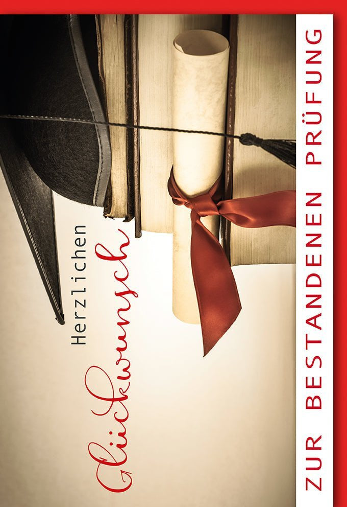 Glückwunschkarte Prüfung – Stilvolles Urkunden-Design & Schleife, für Absolventen & Berufseinsteiger, mit Kuvert