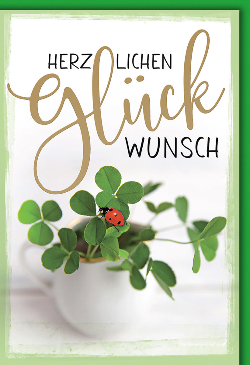 Glückwunschkarte mit Kleeblatt und Marienkäfer – Naturmotiv, Glückssymbolik, für alle Anlässe