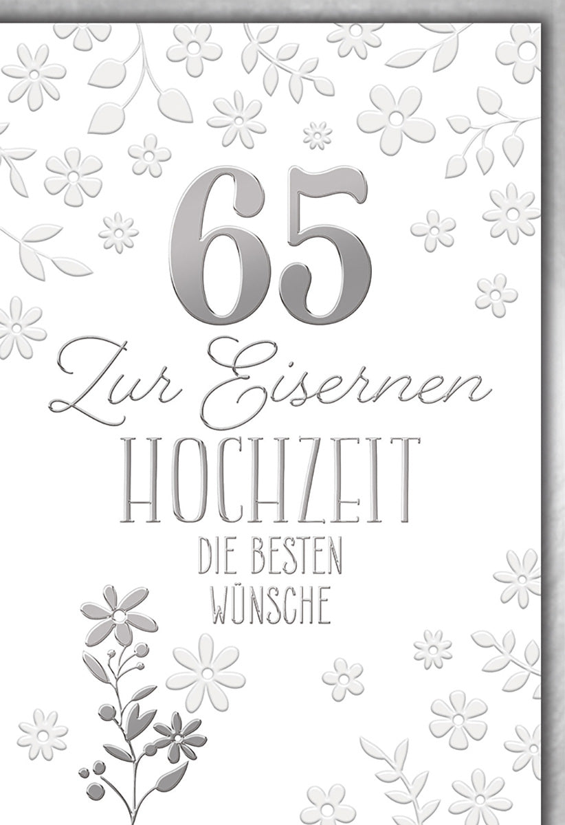 Glückwunschkarte zur Eisernen Hochzeit – Elegantes Blumenmotiv in Silber für das besondere Jubiläum