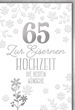 Glückwunschkarte zur Eisernen Hochzeit – Elegantes Blumenmotiv in Silber für das besondere Jubiläum