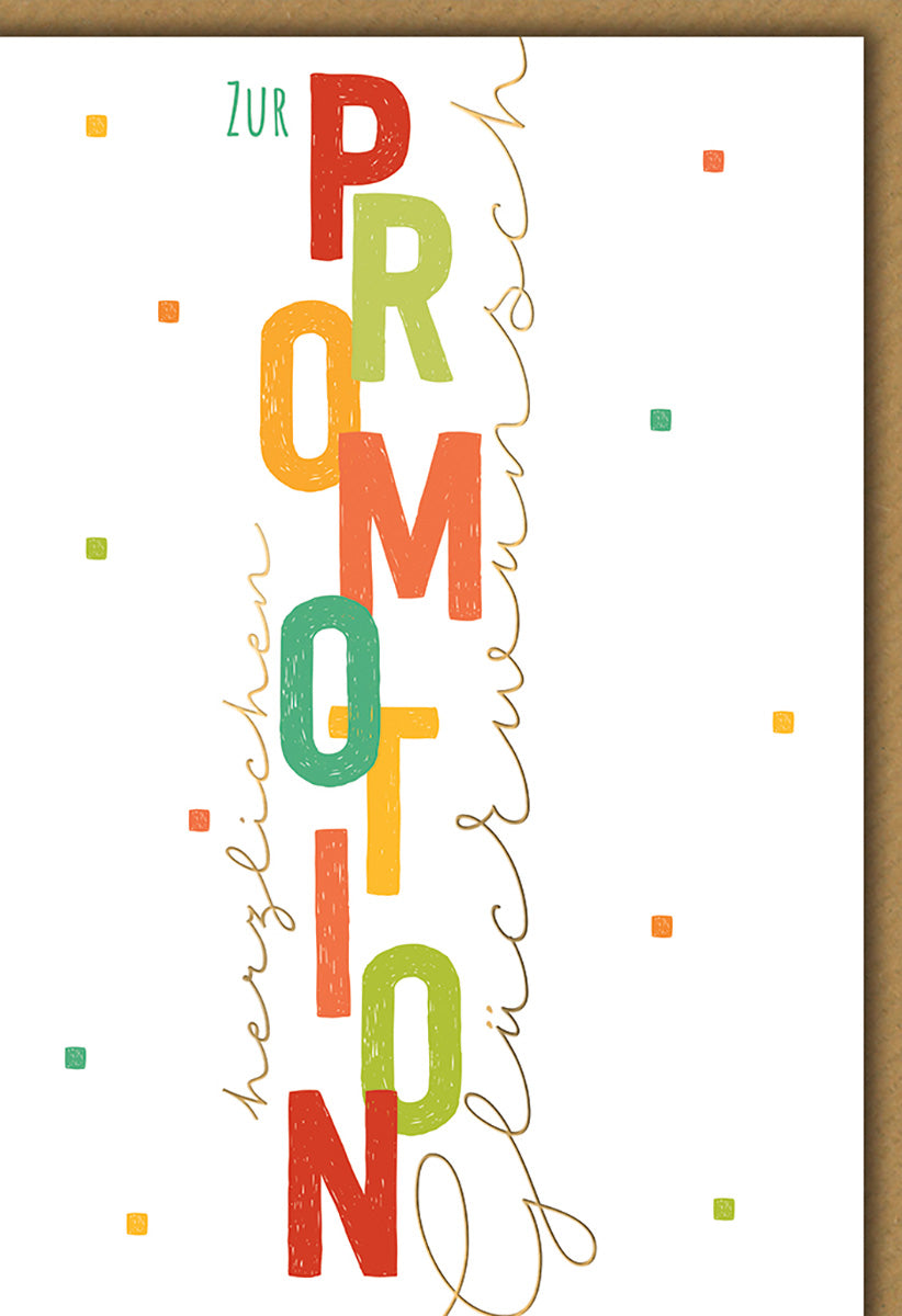 Glückwunschkarte zur Promotion – Bunte Buchstaben, Verspieltes Design, Perfekt für Karriere-Erfolge