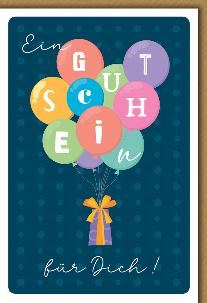 Gutscheinkarte Ballonfreude – Bunte Luftballons auf Dunkelblau, Verspieltes Design für Besondere Anlässe
